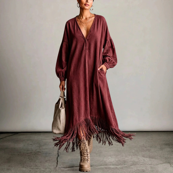 Zarina V-Neck Fringe Dress
