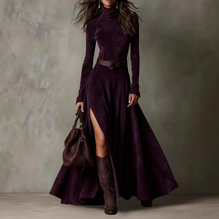 Delrya Turtleneck Slit Maxi Dress