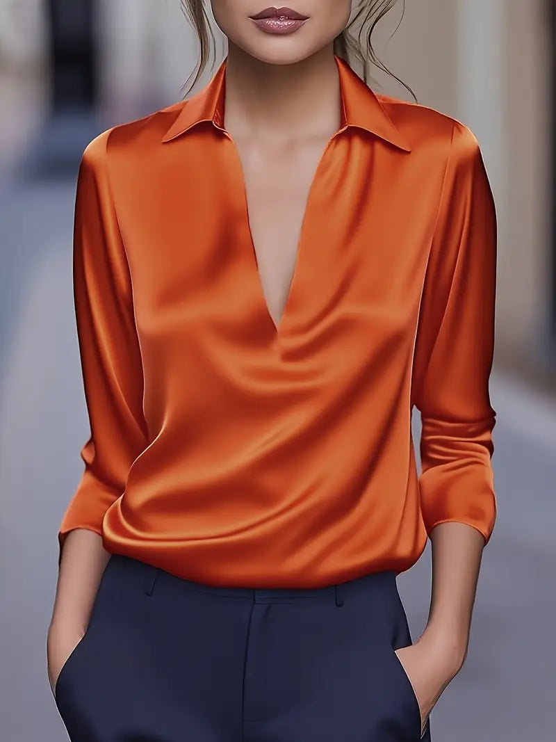 Mila Satin Draped Collar Blouse