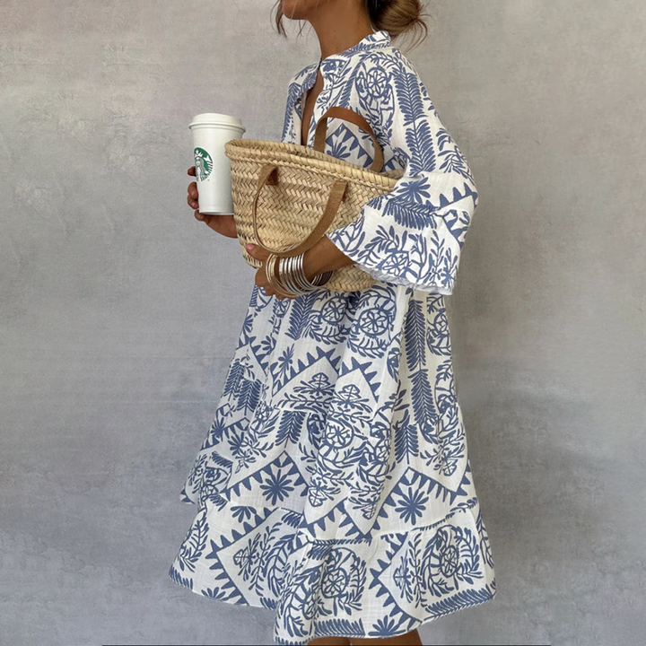 Amelia Boho Patterned Long Sleeve Mini Dress
