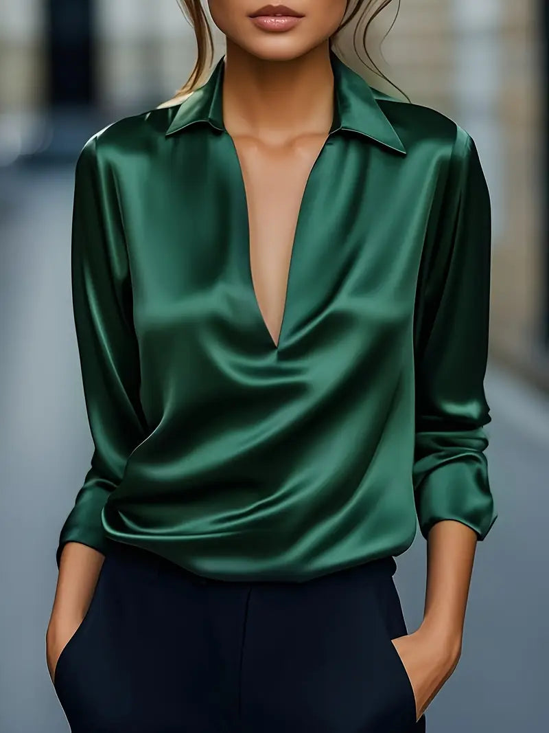 Mila Satin Draped Collar Blouse