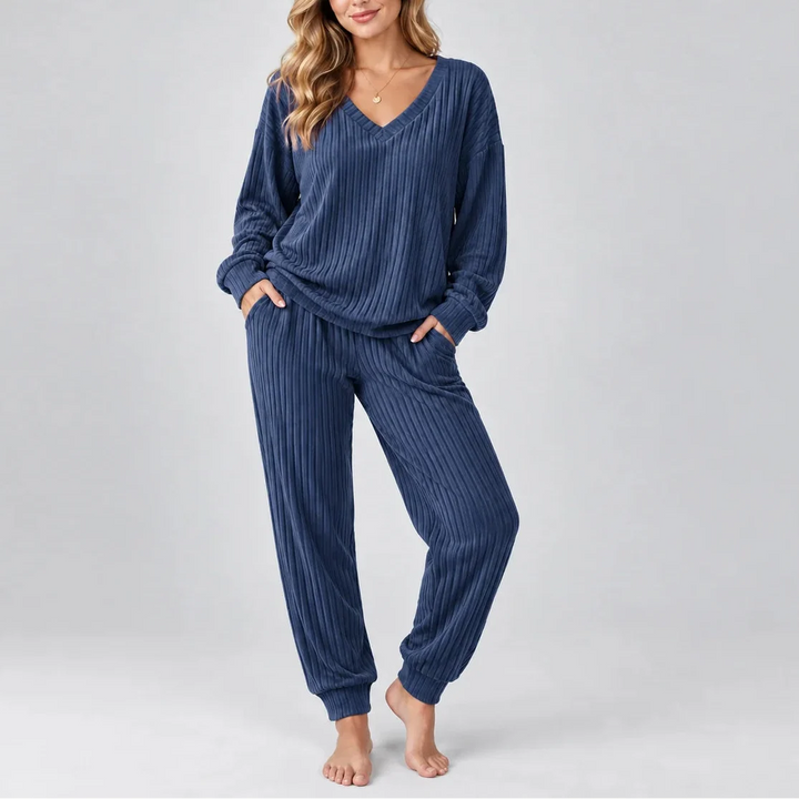 Yasmin V-Neck Ribbed Lounge Set