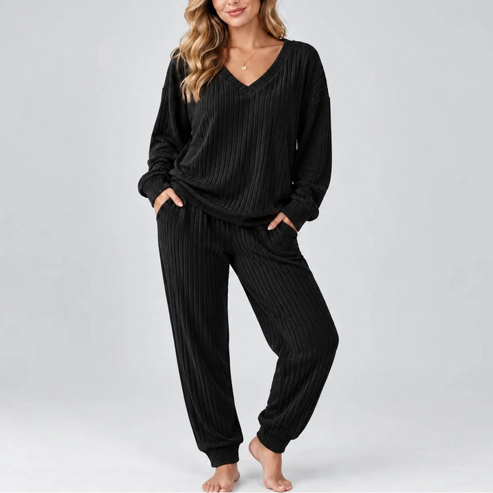 Yasmin V-Neck Ribbed Lounge Set