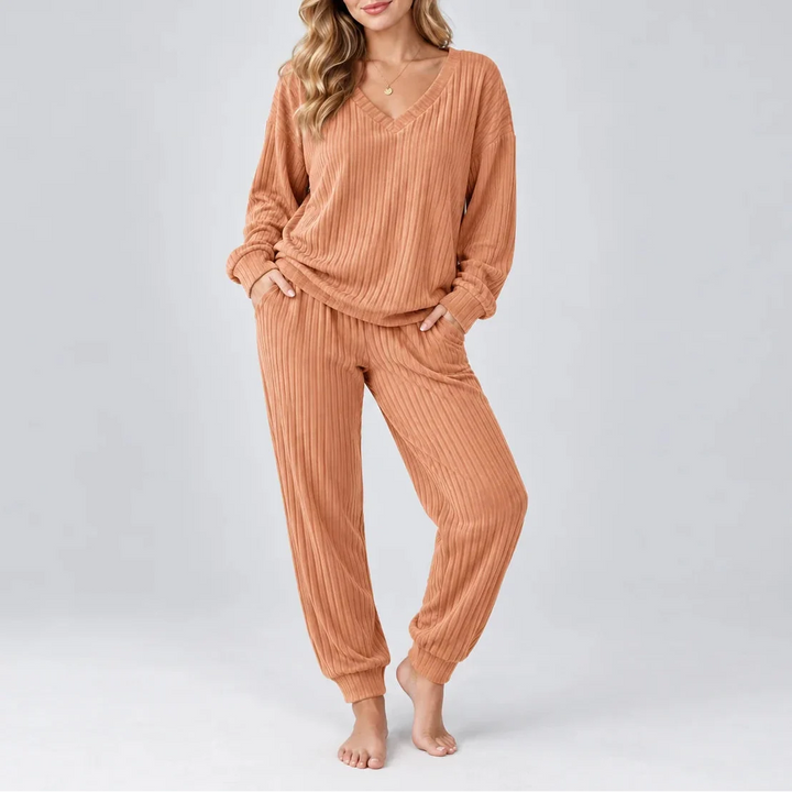 Yasmin V-Neck Ribbed Lounge Set
