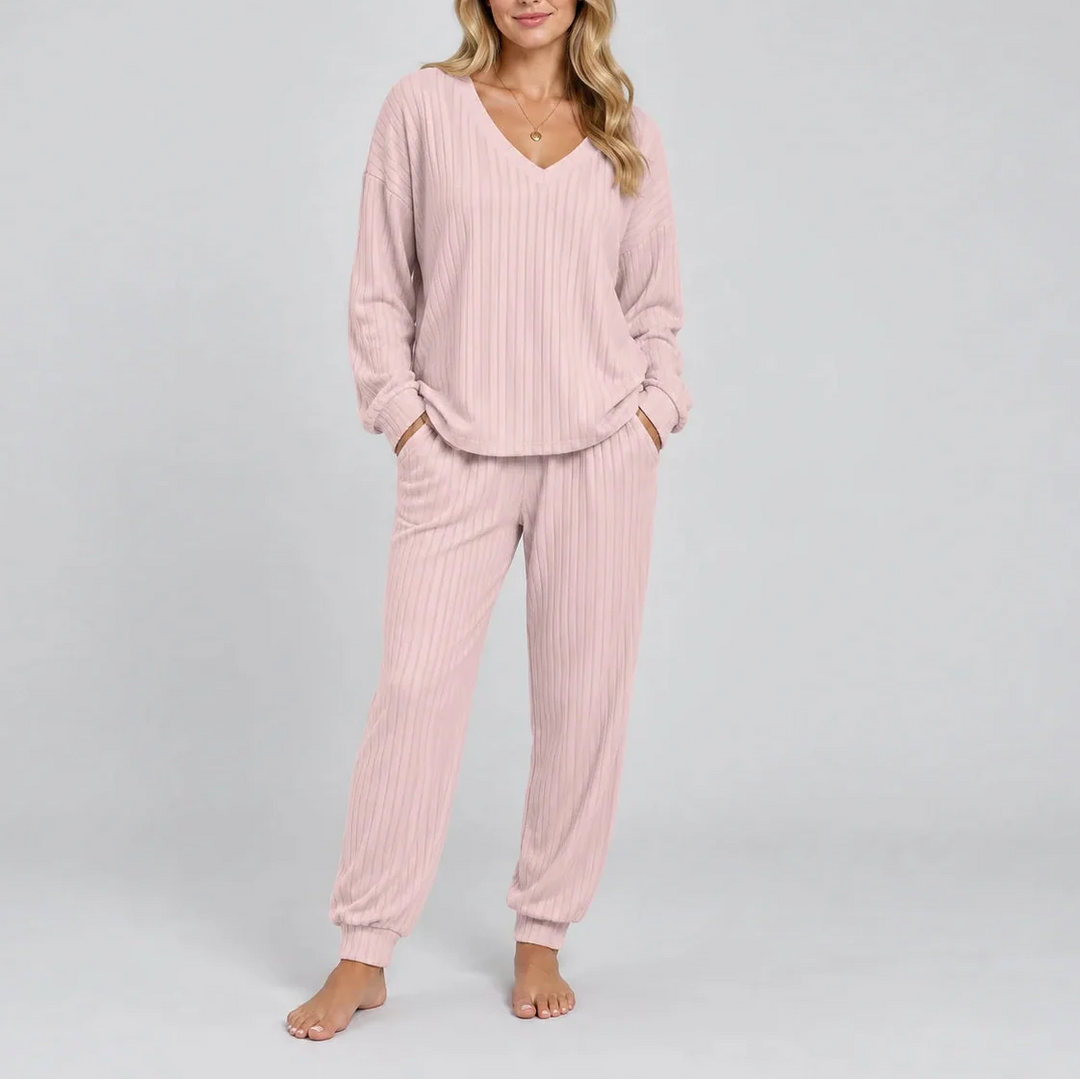 Yasmin V-Neck Ribbed Lounge Set