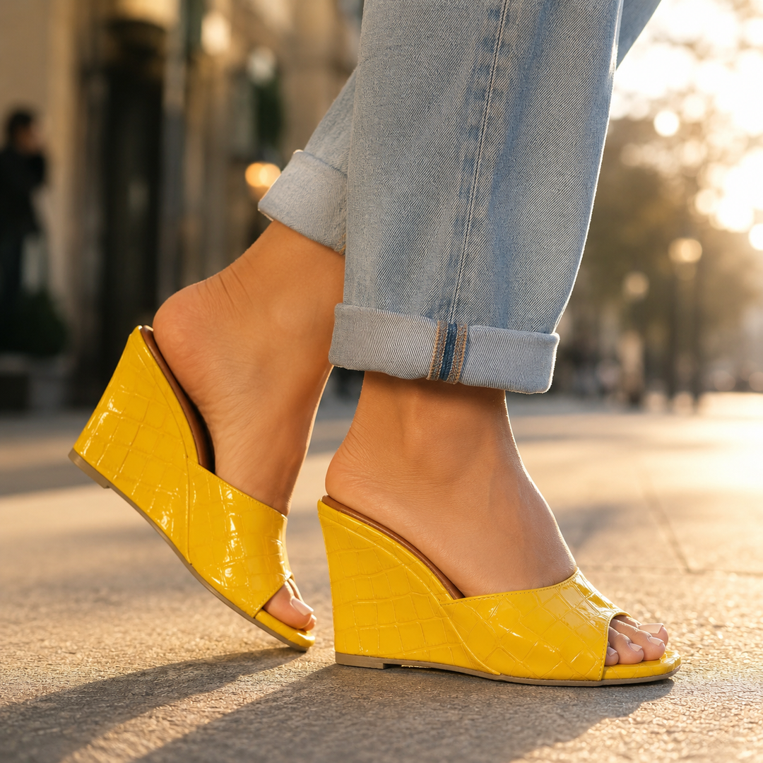 Sarah Leather Embossed Wedge Sandals