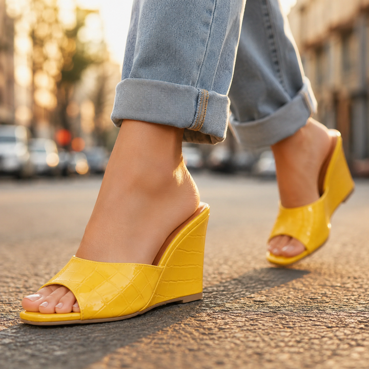 Sarah Leather Embossed Wedge Sandals