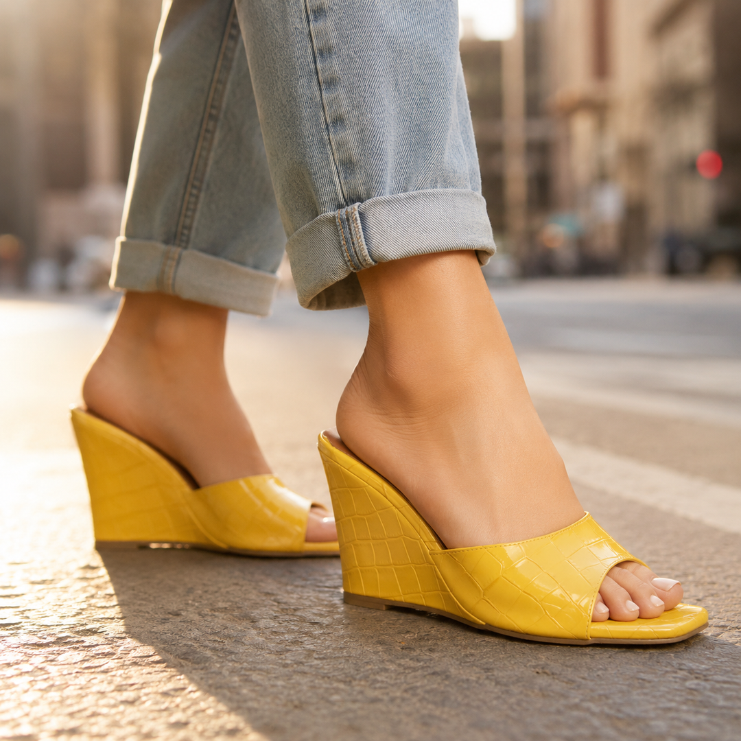 Sarah Leather Embossed Wedge Sandals