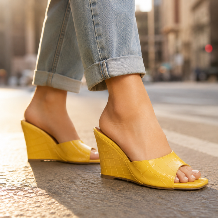 Sarah Leather Embossed Wedge Sandals