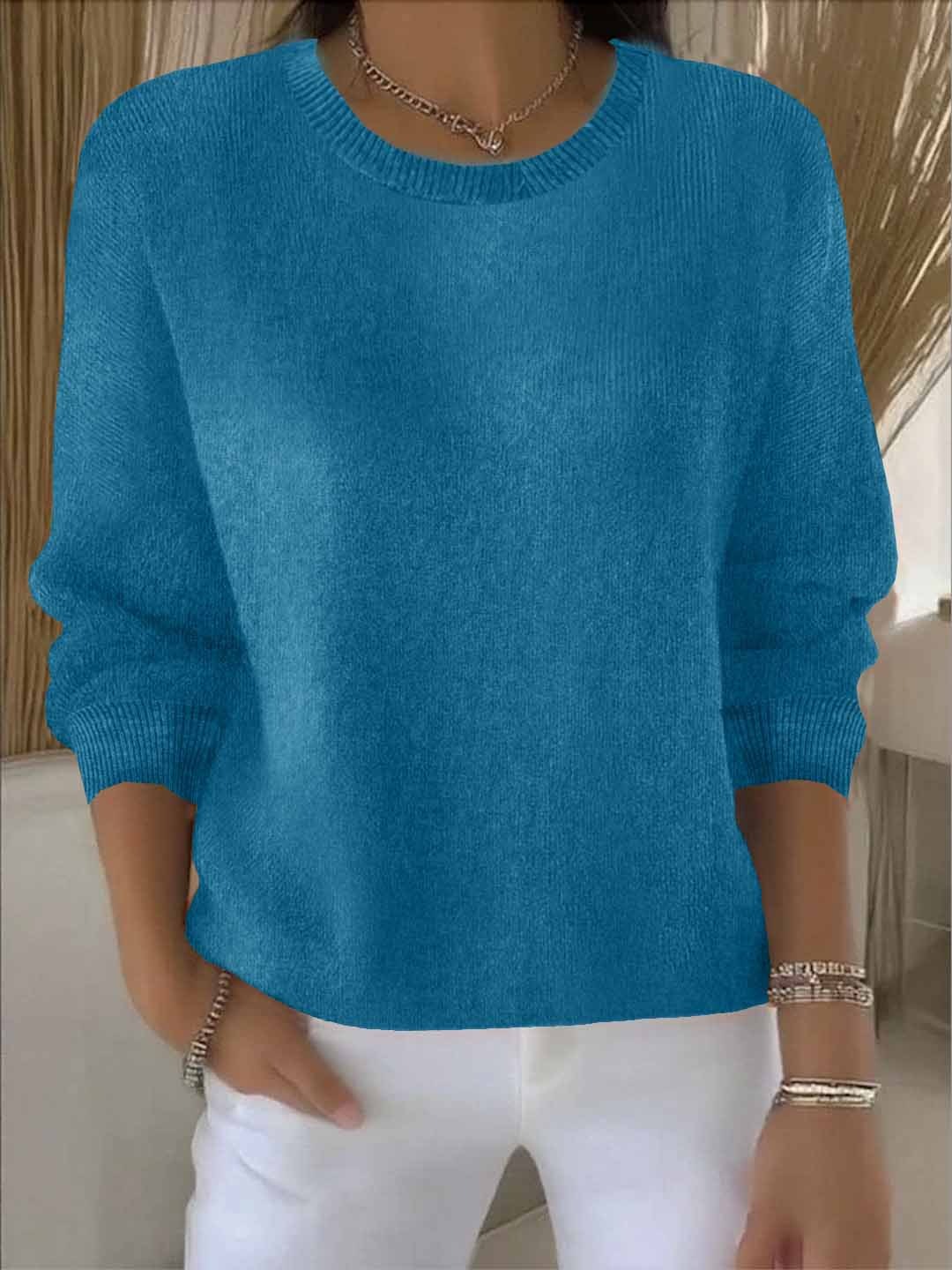 Blue pullover sweater with dropped shoulder fit