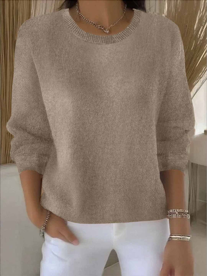 Khaki pullover sweater with fine knit texture