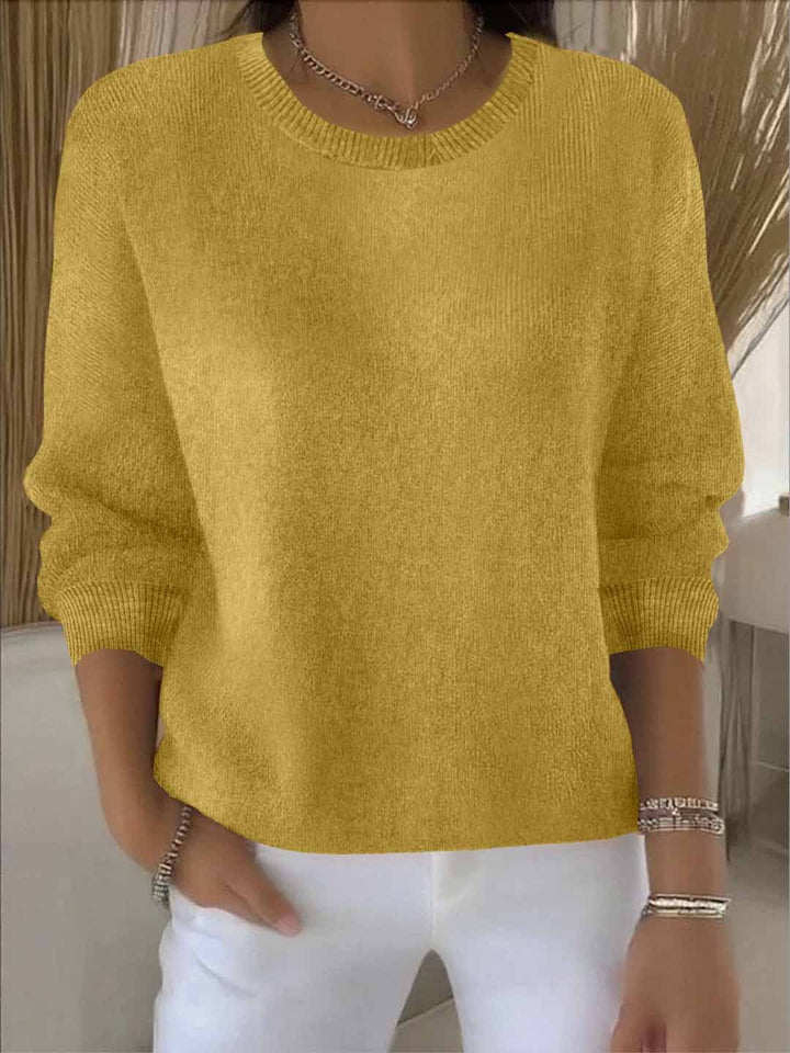 Yellow pullover sweater with ribbed crew neckline