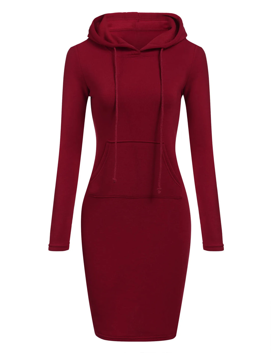 Wine red hooded sweatshirt dress front view