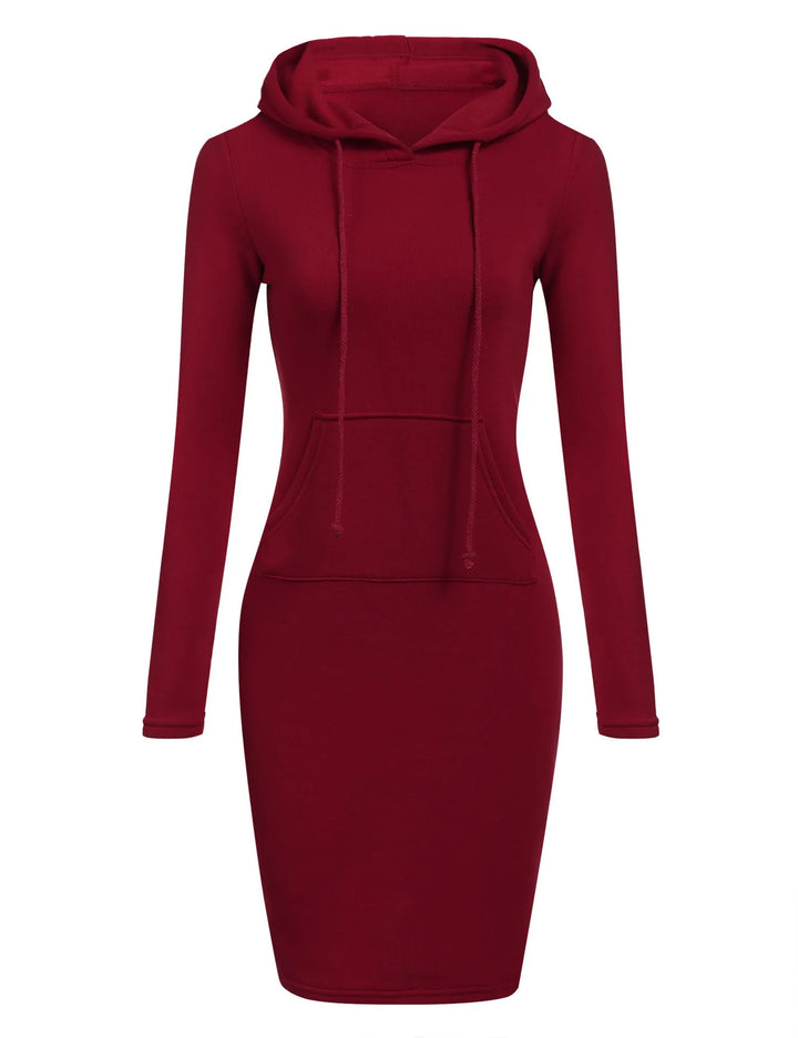 Wine red hooded sweatshirt dress front view