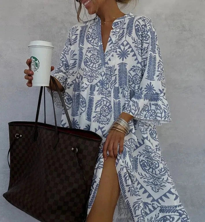 Amelia Boho Patterned Long Sleeve Mini Dress