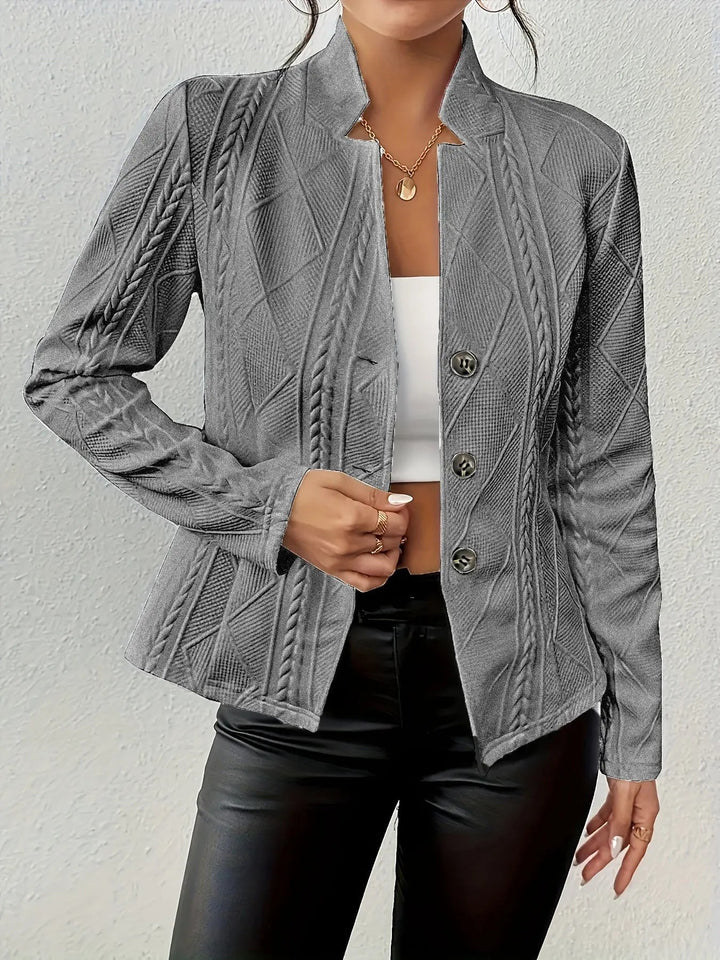 Gray cable-quilted textured blazer on model