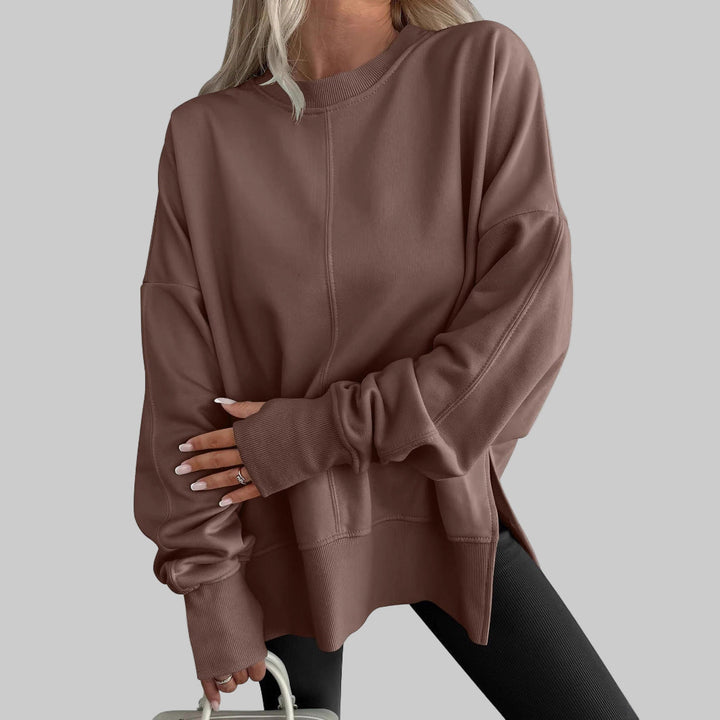 Coffee brown oversized long sleeve sweatshirt front view