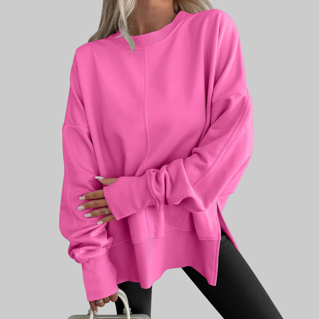 Bright pink oversized long sleeve sweatshirt front view