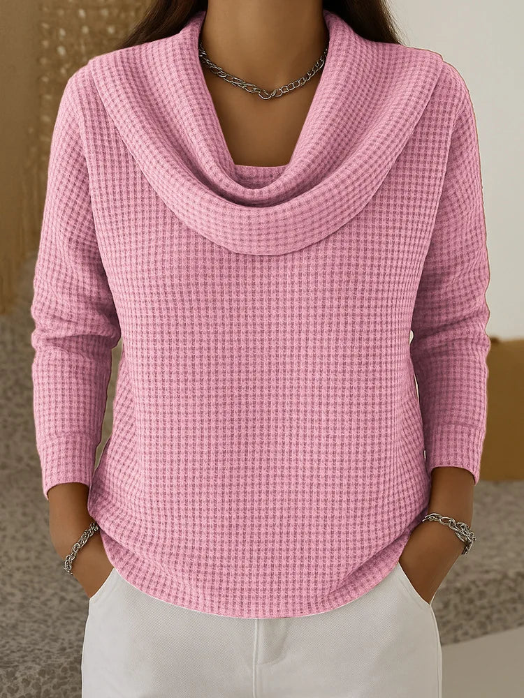 Sabine Cowl Neck Waffle Top