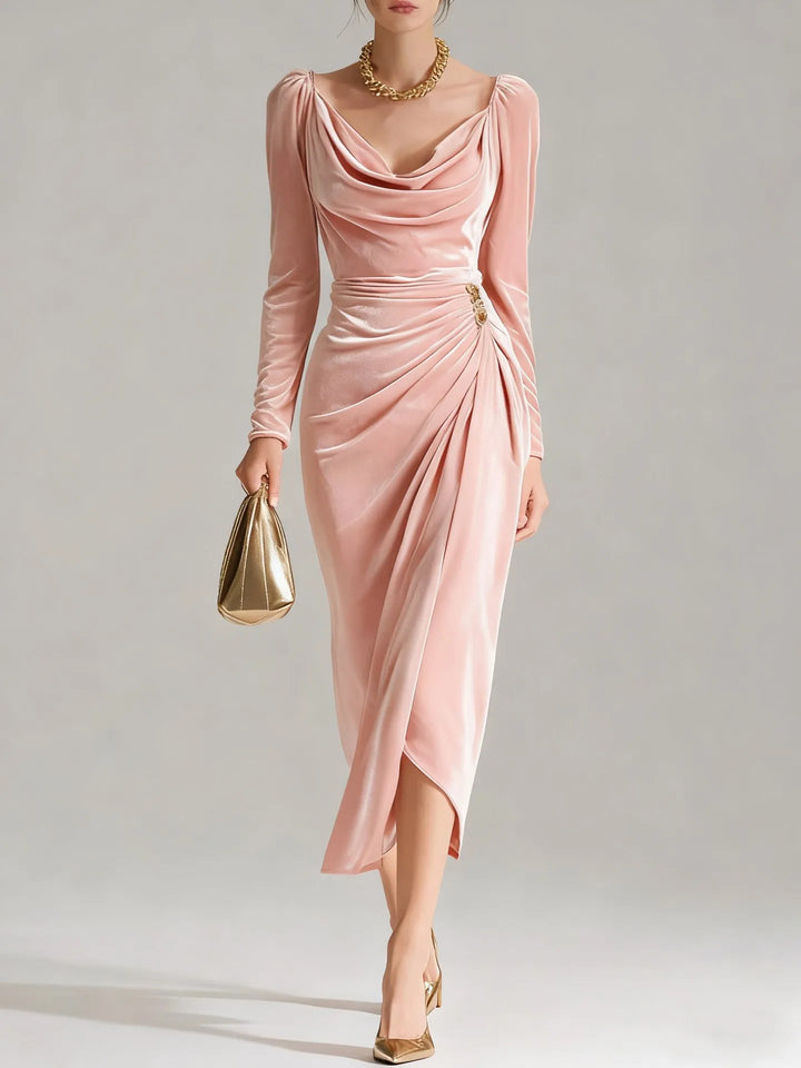 Helena Velvet Ruched Midi Dress