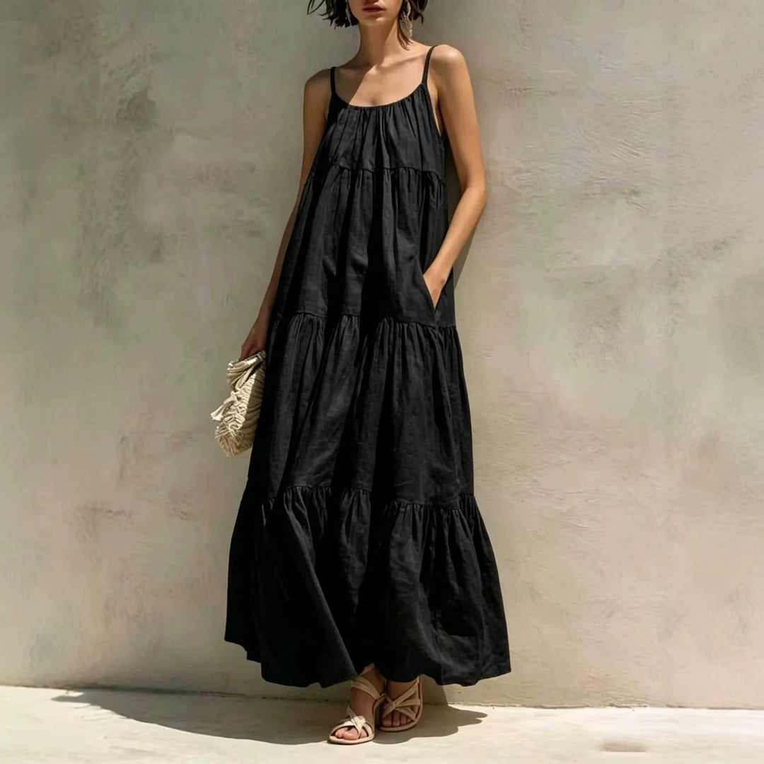 Solennea Tiered Linen Maxi Dress
