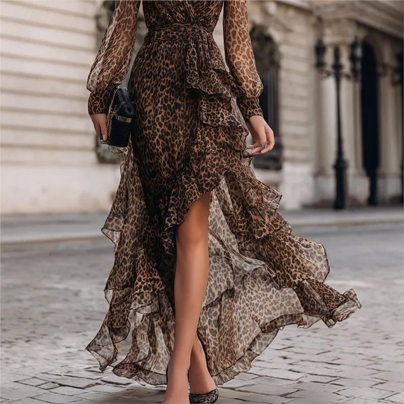 Yasmine Leopard Ruffle Maxi Dress