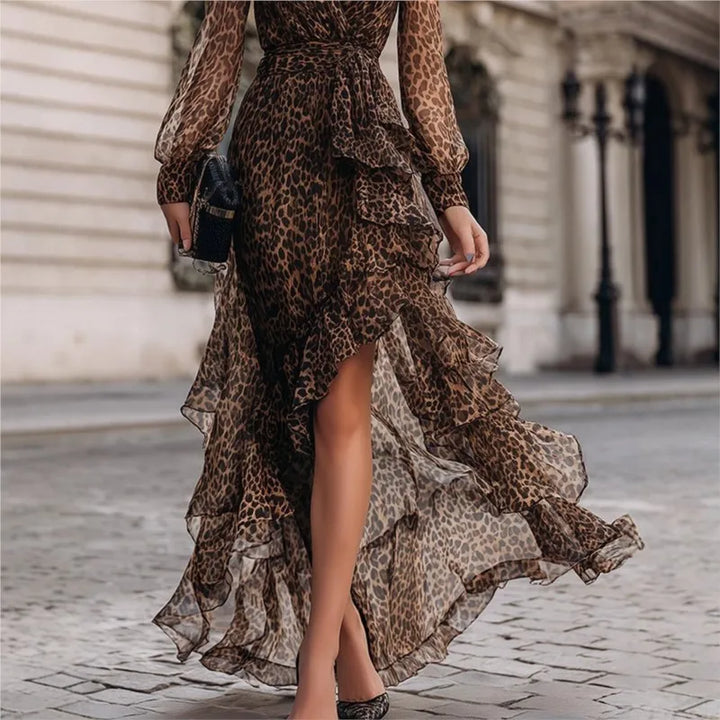 Yasmine Leopard Ruffle Maxi Dress