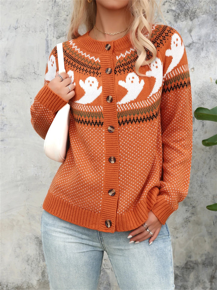 Retro Ghost Button Cardigan