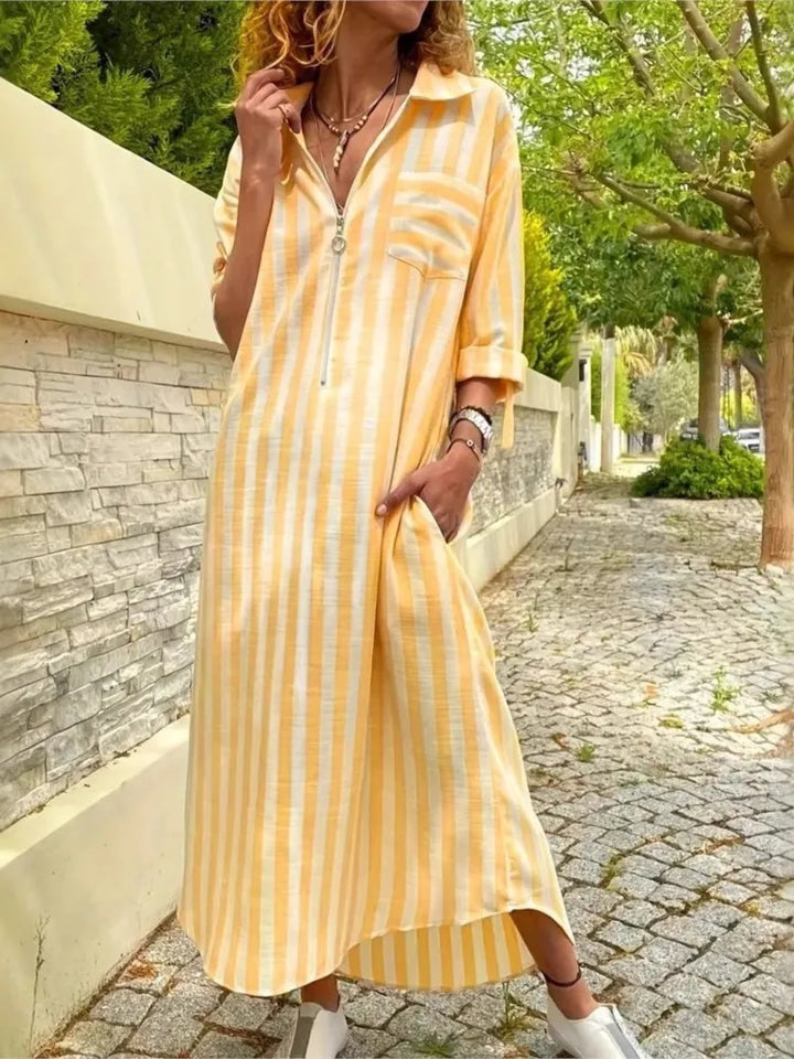 CelesseStriped Maxi Shirt Dress