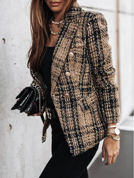 Corinne Double Breasted Plaid Blazer