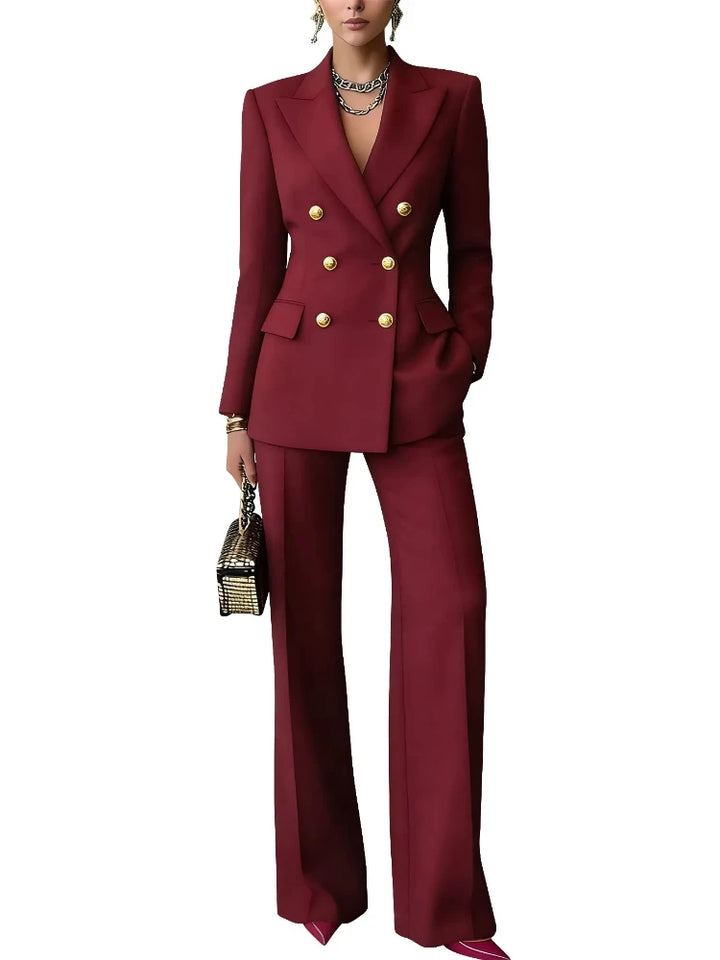 Claret red double breasted blazer and trouser suit set