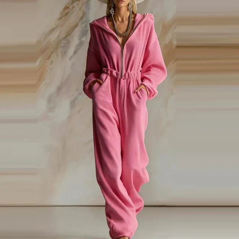 Elora Ribbed Hooded Jumpsuit