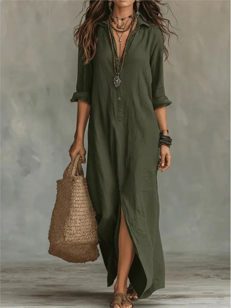 Victoria Linen Long Shirt Dress