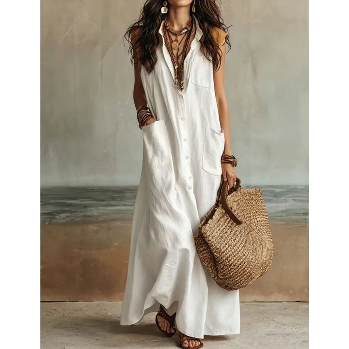 Diana Bohemian V Neck Casual Linen Maxi Dress