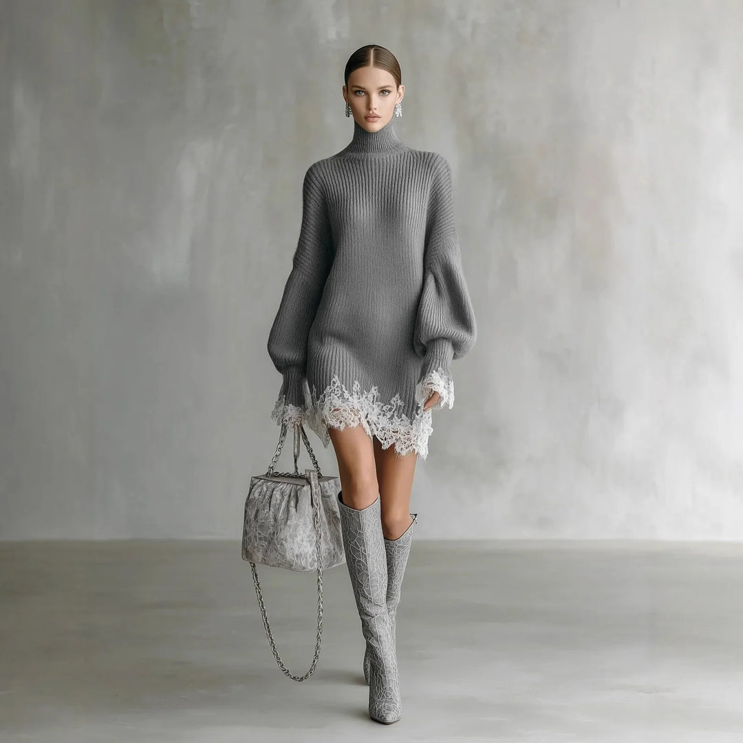 Elara Turtleneck Lace Sweater Dress