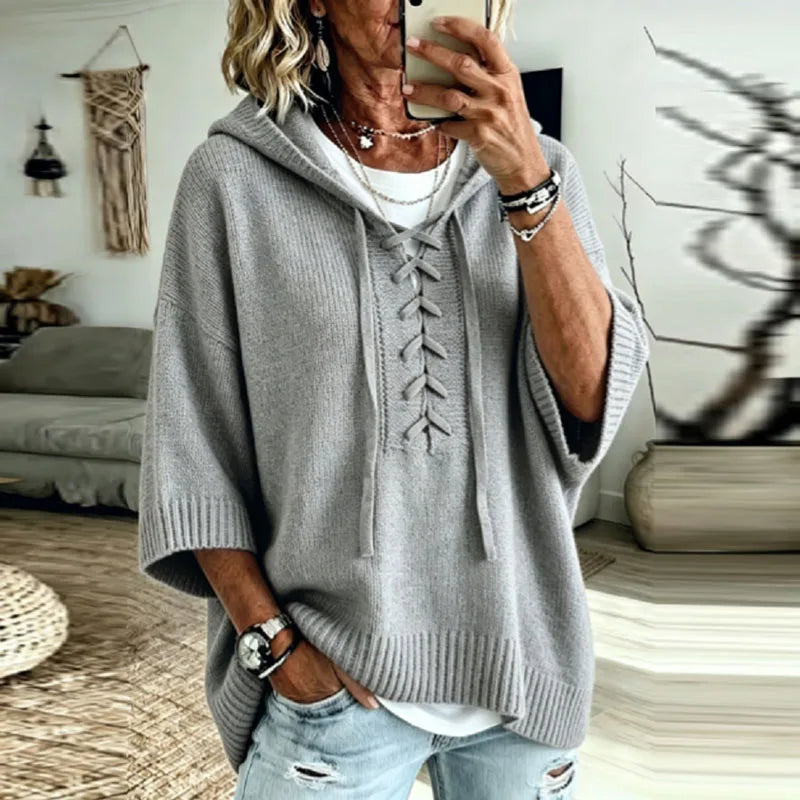 Lucelle Lace Up Hooded Pullover