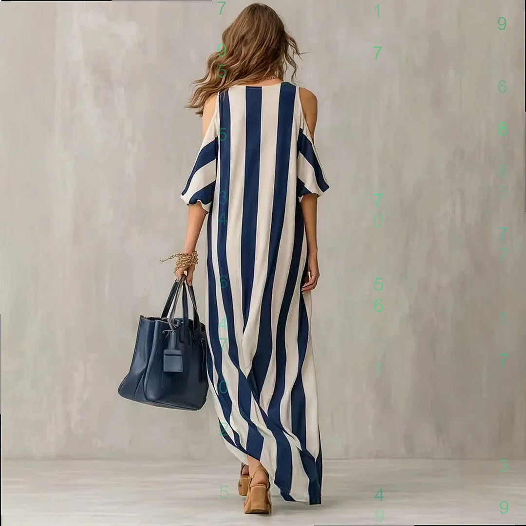 Mylene Off Shoulder Stripe Split Maxi Dress
