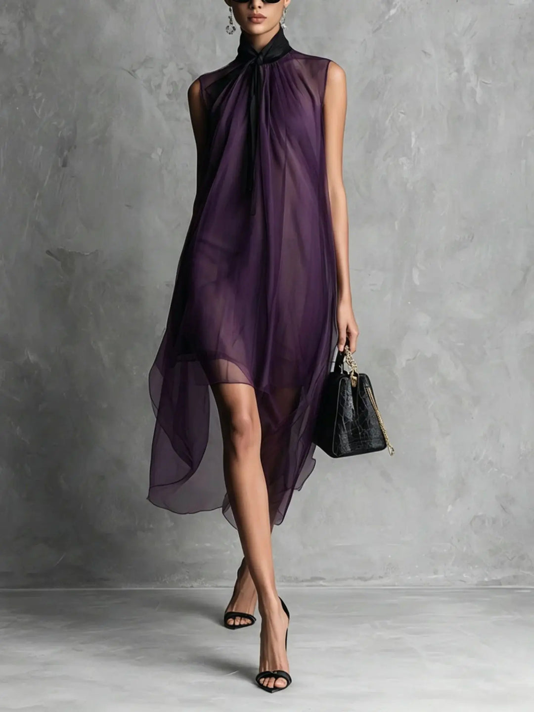 Anna Sleeveless Bow Neck Chiffon Midi Dress