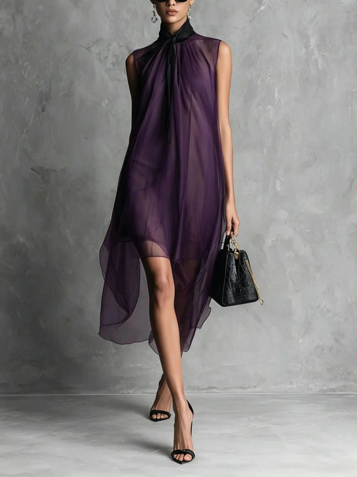 Anna Sleeveless Bow Neck Chiffon Midi Dress
