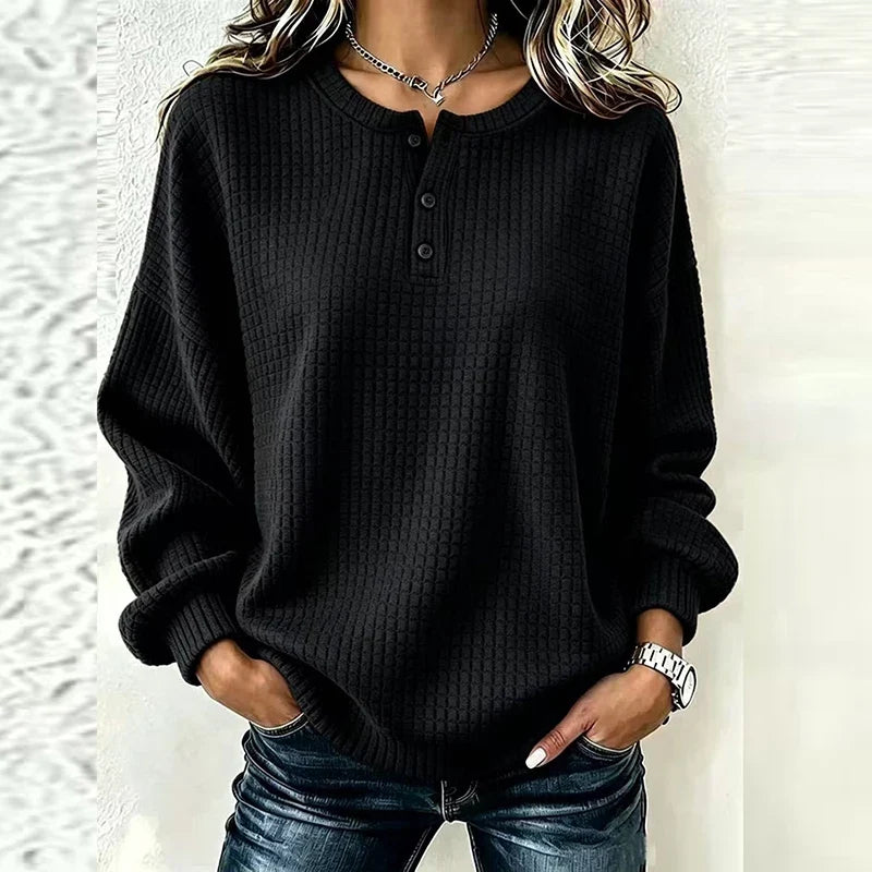 Adaline Waffle Knit Henley Blouse