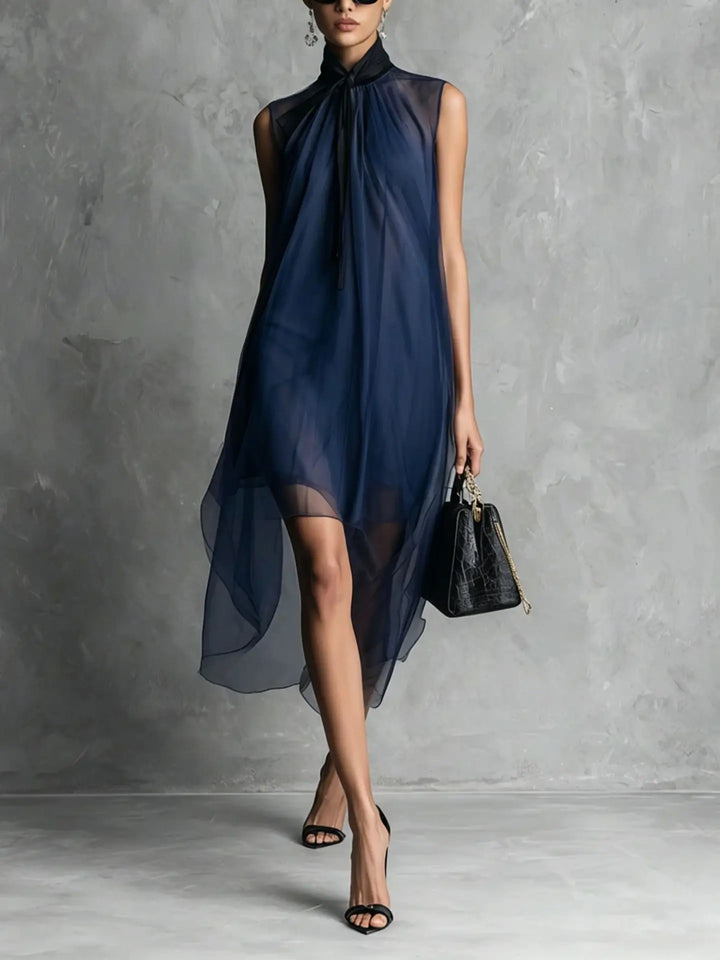 Anna Sleeveless Bow Neck Chiffon Midi Dress