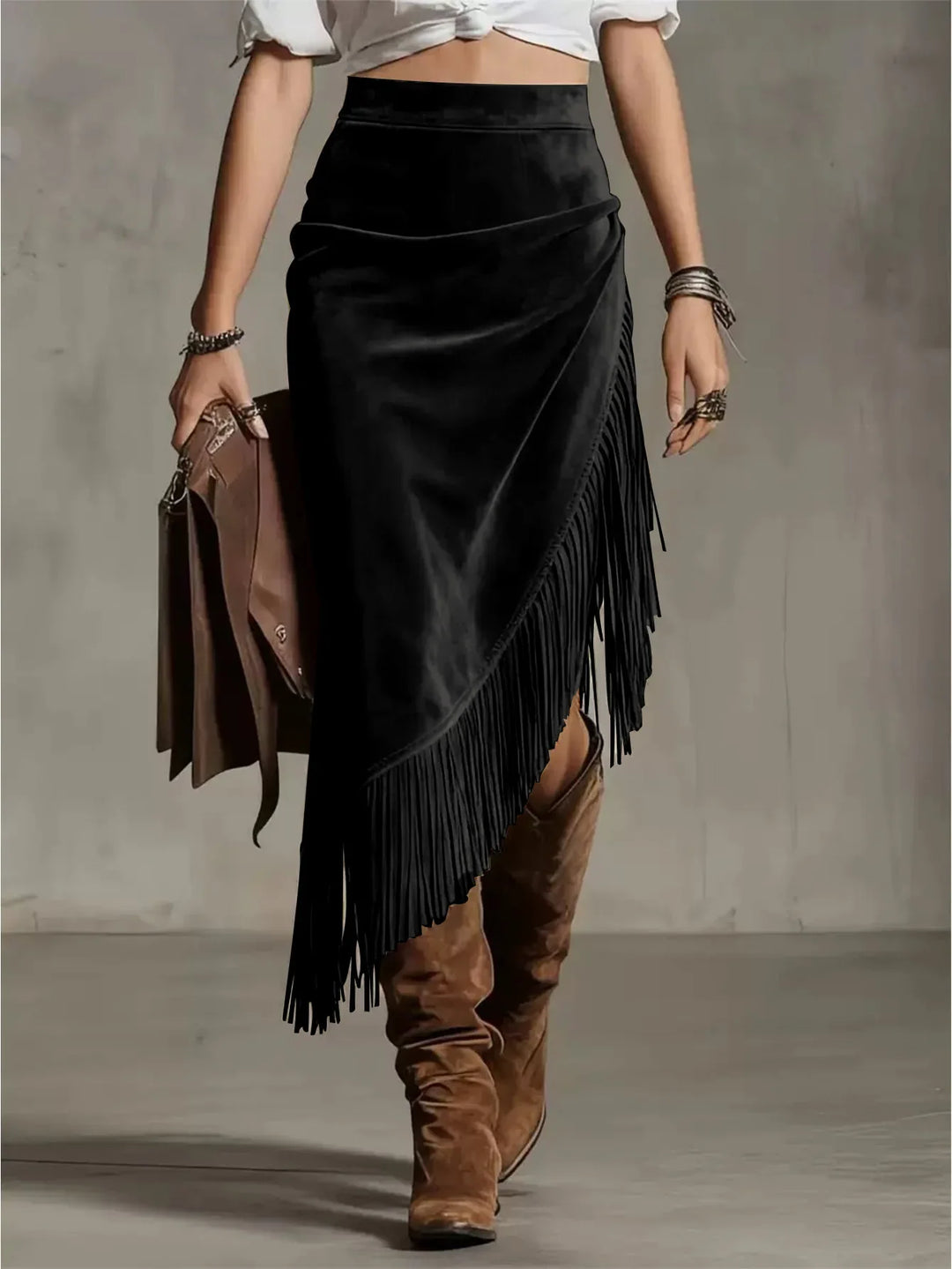 Callum Retro Suede Midi Skirt