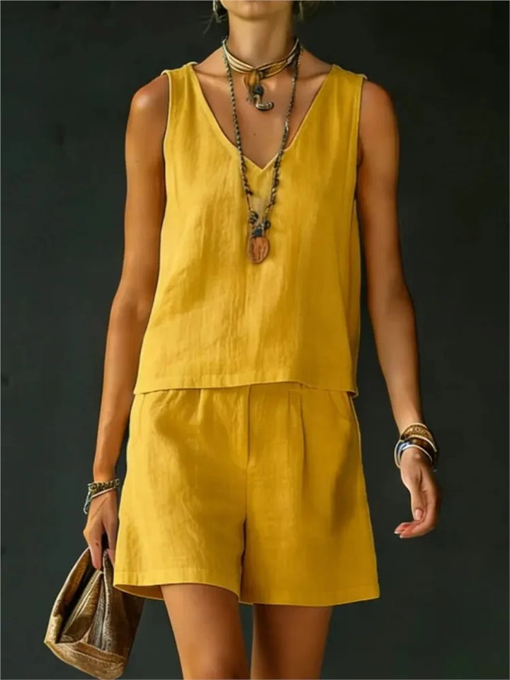 Yasmine Sleeveless V Neck Short Set