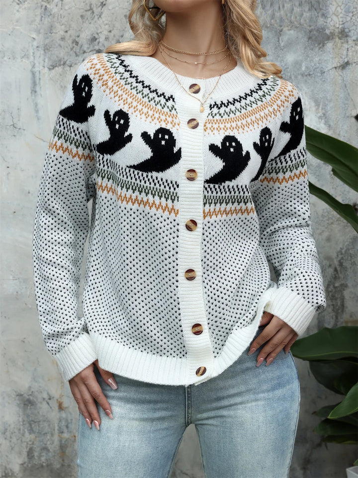 Retro Ghost Button Cardigan