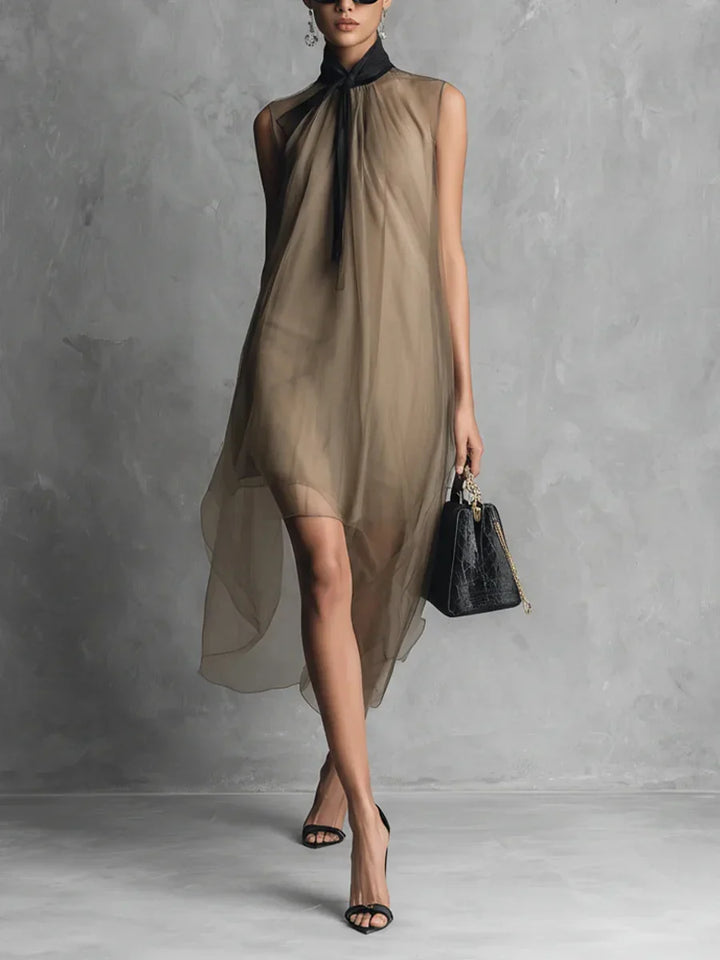 Anna Sleeveless Bow Neck Chiffon Midi Dress