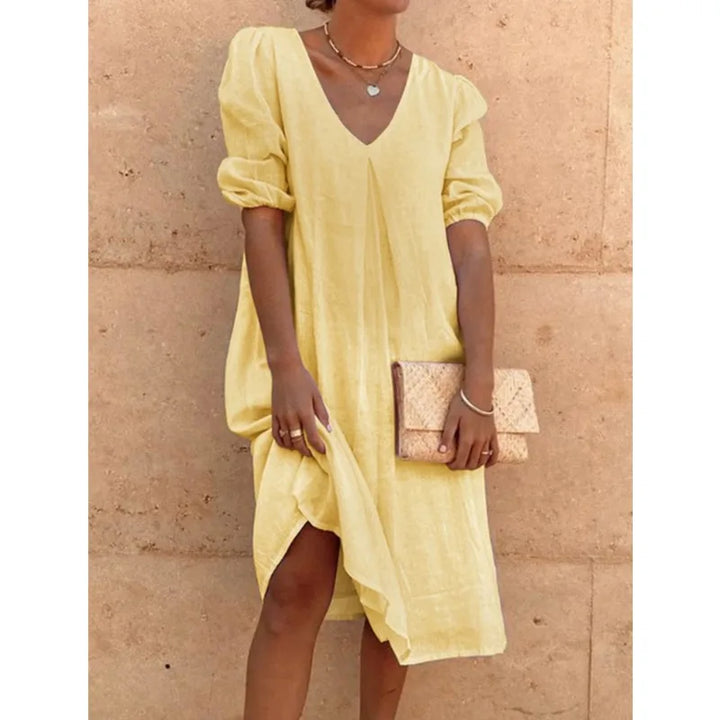 Mirelune Puff Sleeve Midi Dress