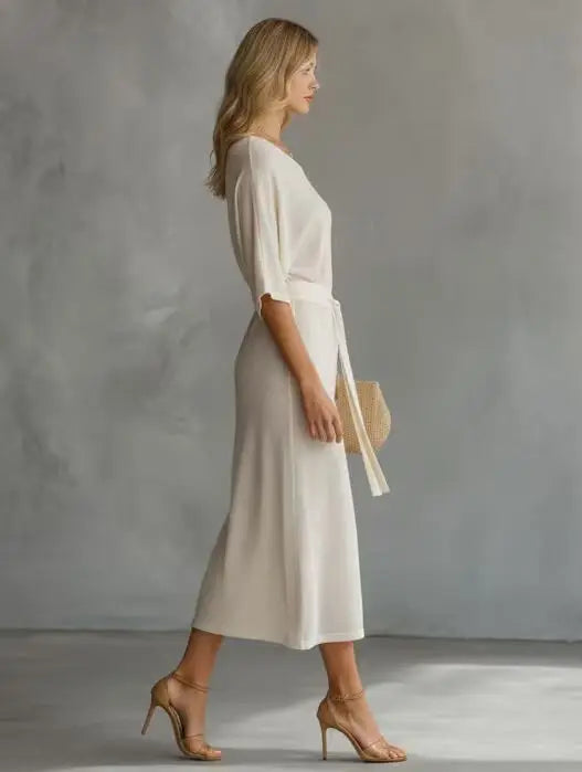 Elodie Off Shoulder Waist Tie Midi Dress