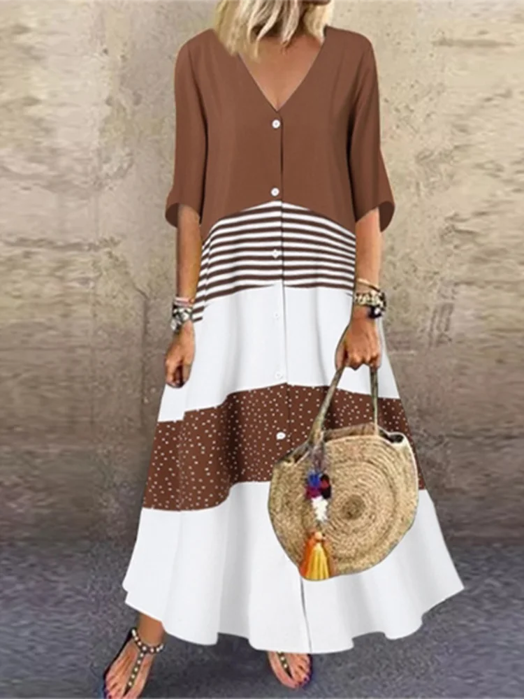 Andrea Color Blocked V Neck Maxi Dress