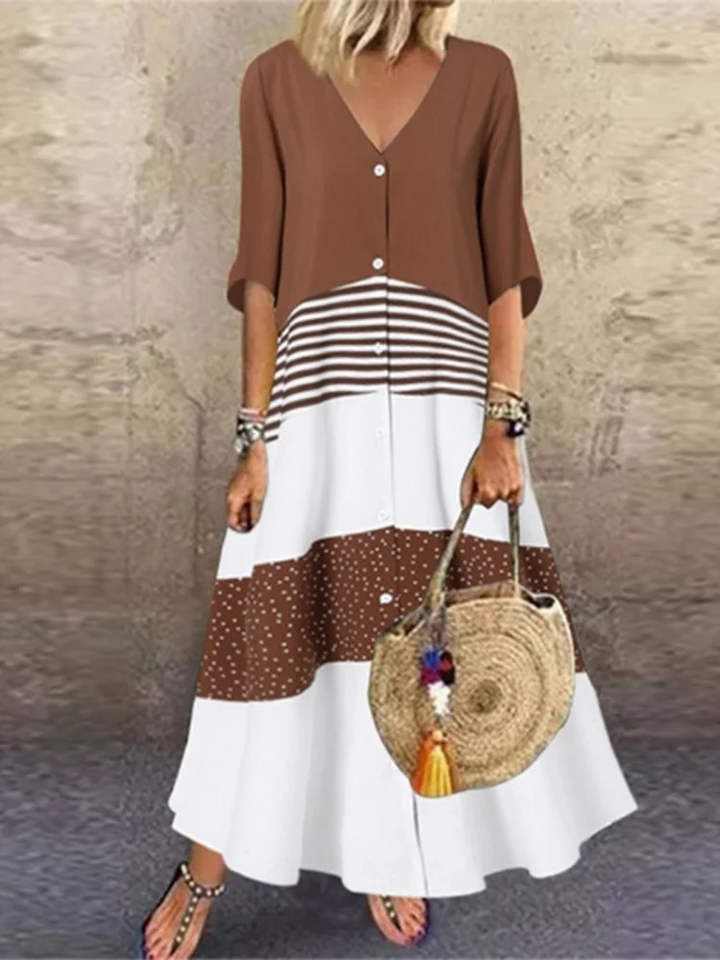 Andrea Color Blocked V Neck Maxi Dress