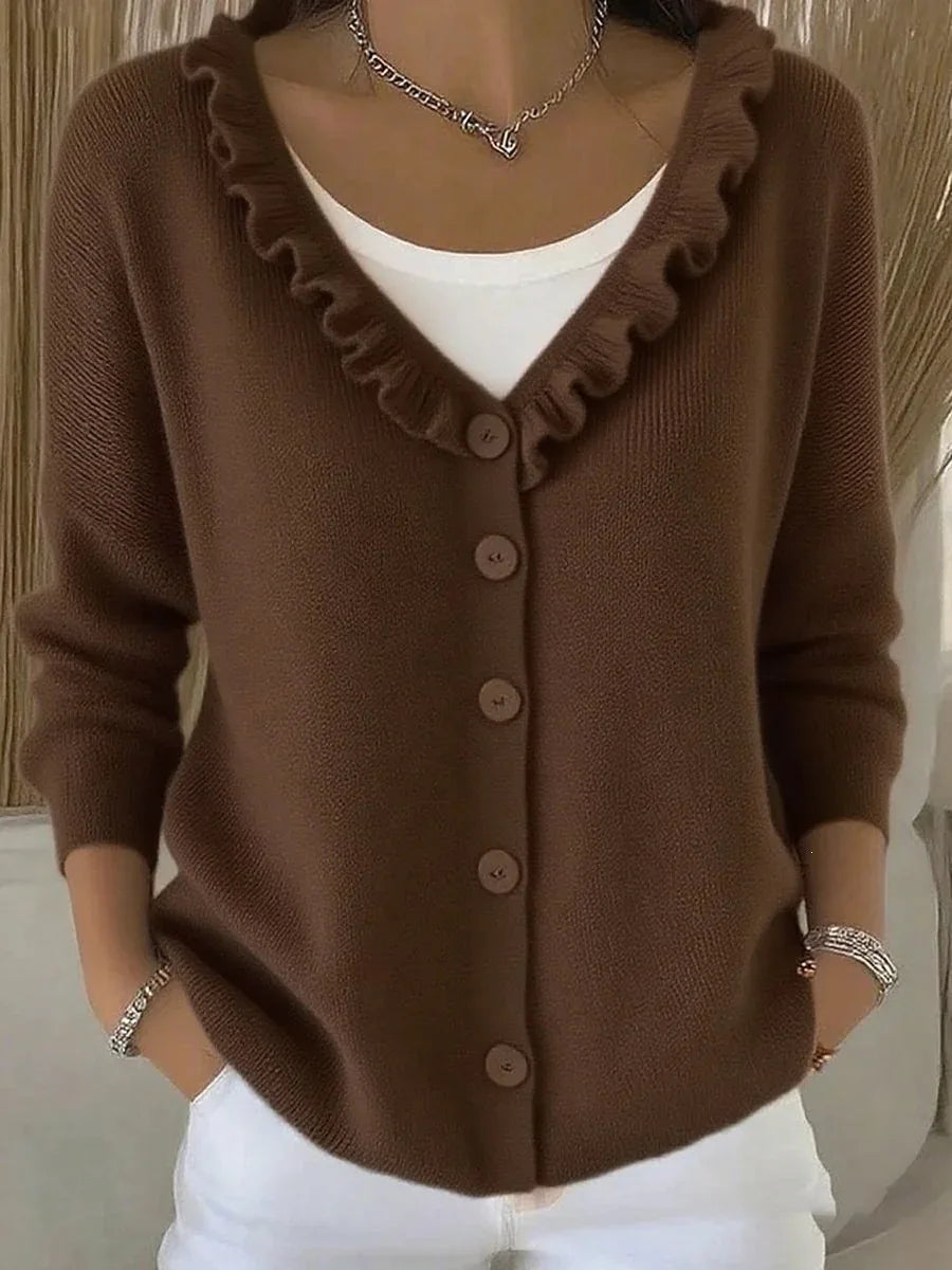 Aveline Ruffle Neck Button Cardigan
